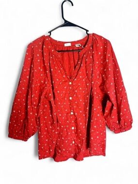 Levi's Red Floral Mirabelle Blouse - XL - EUC Boho Blouson Sleeve